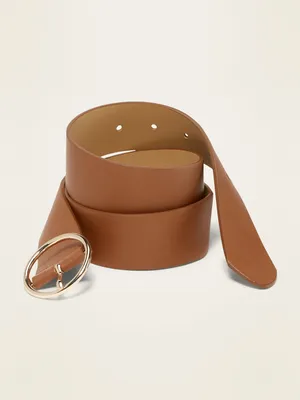 Wide Ring-Buckle Faux-Leather Belt For Women