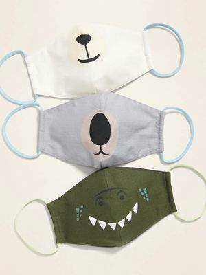 Variety 3-Pack of Triple-Layer Cloth Contoured Critter Face Masks  for Kids