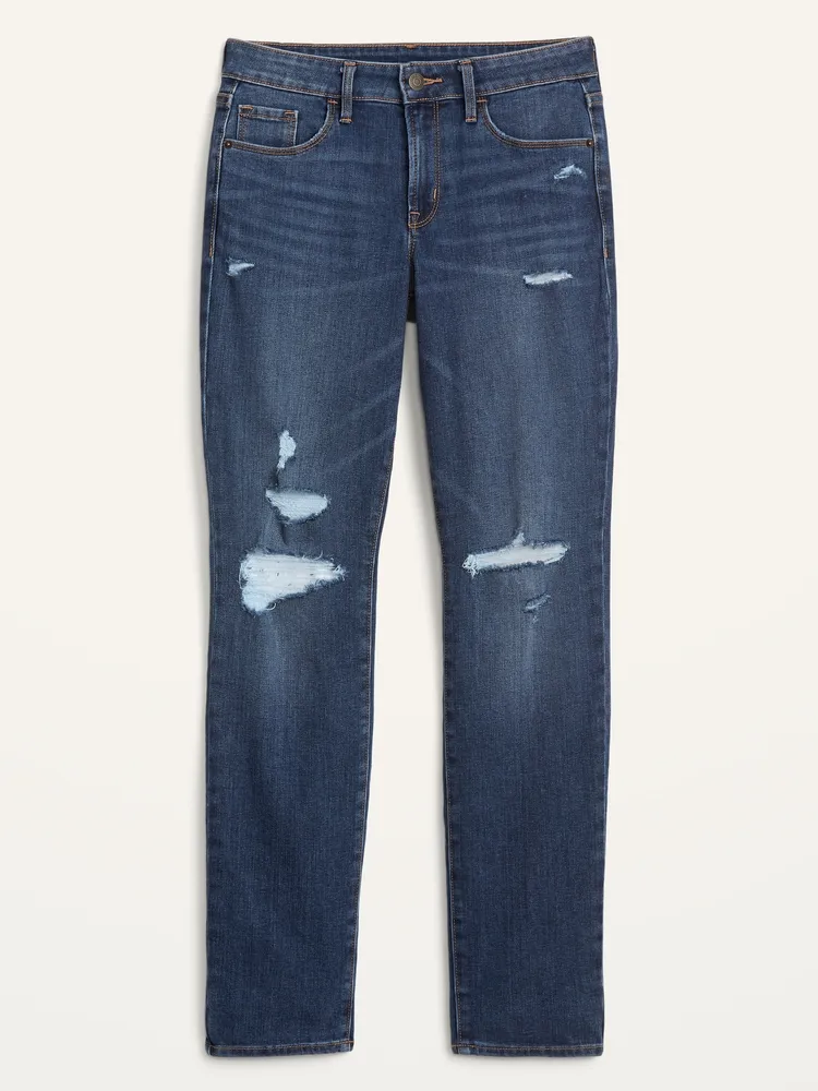 Old Navy Mid-Rise Power Slim Straight Ripped Jeans for Women