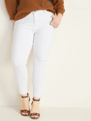 Mid-Rise Distressed Rockstar Super Skinny White Ankle Jeans for Women