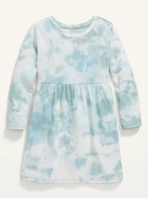Patterned Jersey-Knit Long-Sleeve Dress for Baby Girls'