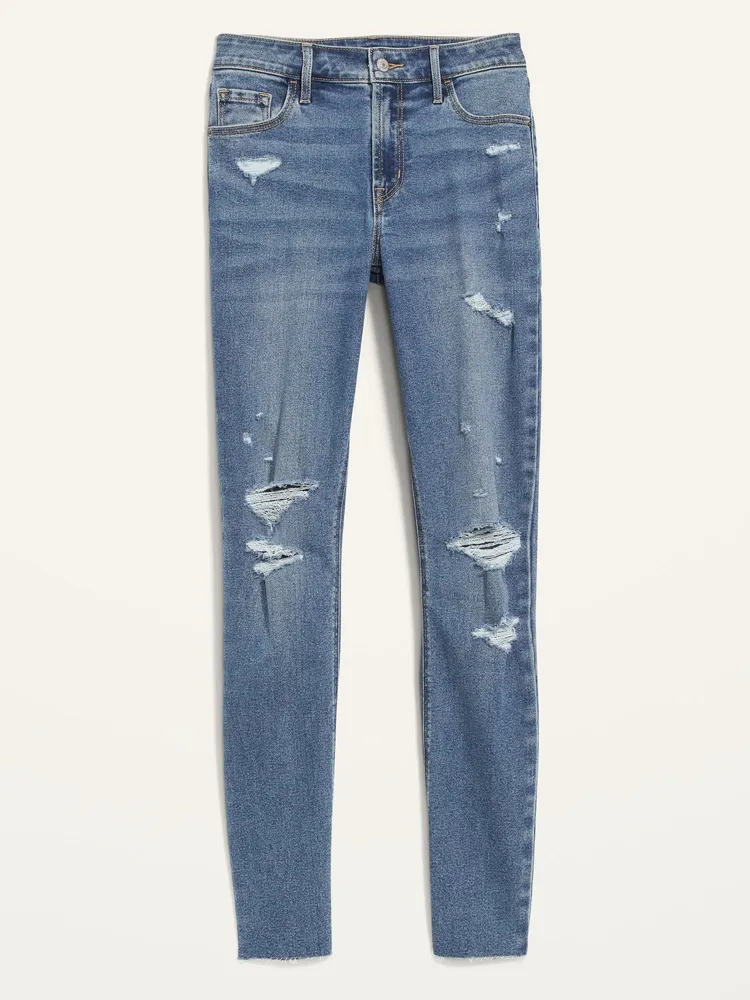 Mid-Rise Distressed Rockstar Super Skinny White Ankle Jeans for