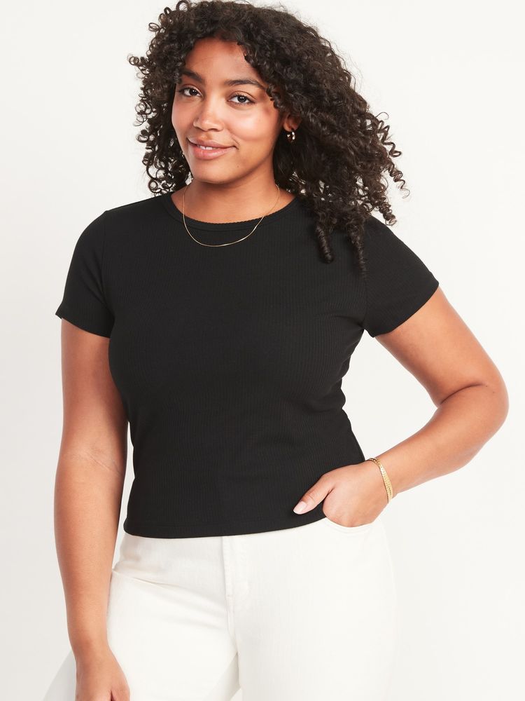 Old Navy Fitted Short-Sleeve Cropped Rib-Knit T-Shirt for Women