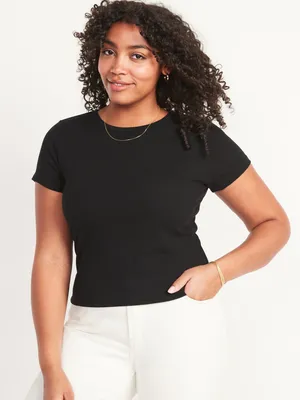 Fitted Short-Sleeve Cropped Rib-Knit T-Shirt