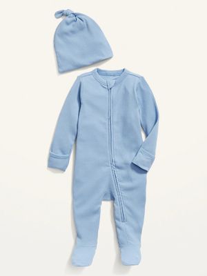 Footed Sleep & Play Rib-Knit One-Piece Beanie Layette Set for Baby