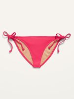 Low-Rise Rib-Knit String Bikini Swim Bottoms