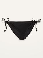 Low-Rise Rib-Knit String Bikini Swim Bottoms