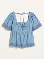 Matching Chambray Embroidered Top