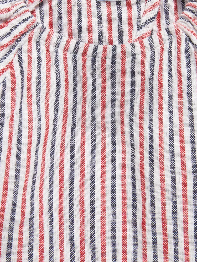 Flutter-Sleeve Striped Linen-Blend Romper for Baby