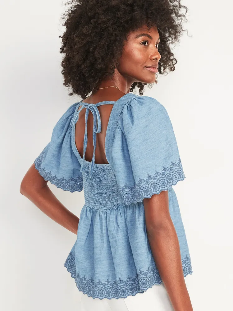 Matching Chambray Embroidered Top