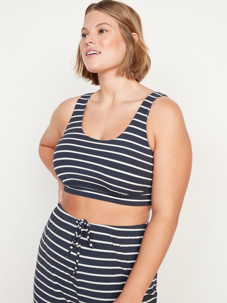 Sunday Sleep Striped Rib-Knit Bralette Top