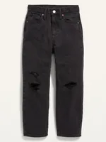 High-Waisted Slouchy Straight Black-Wash Jeans for Girls