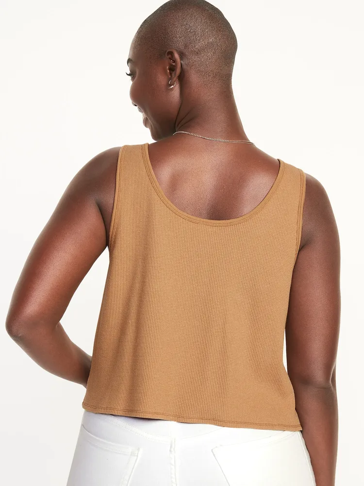 Thermal-Knit Cropped Henley Tank Top