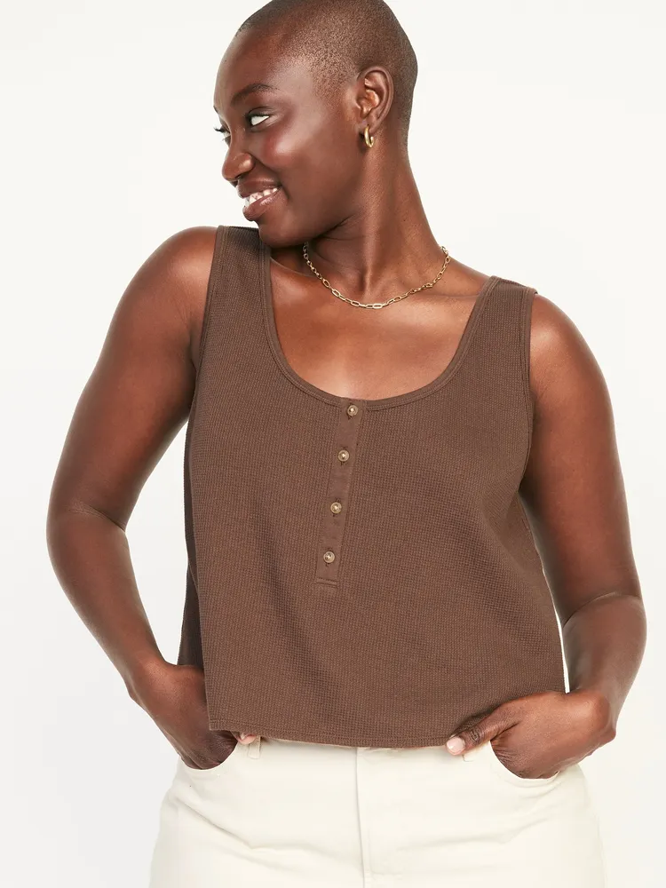 Old Navy Thermal-Knit Cropped Henley Tank Top for Women