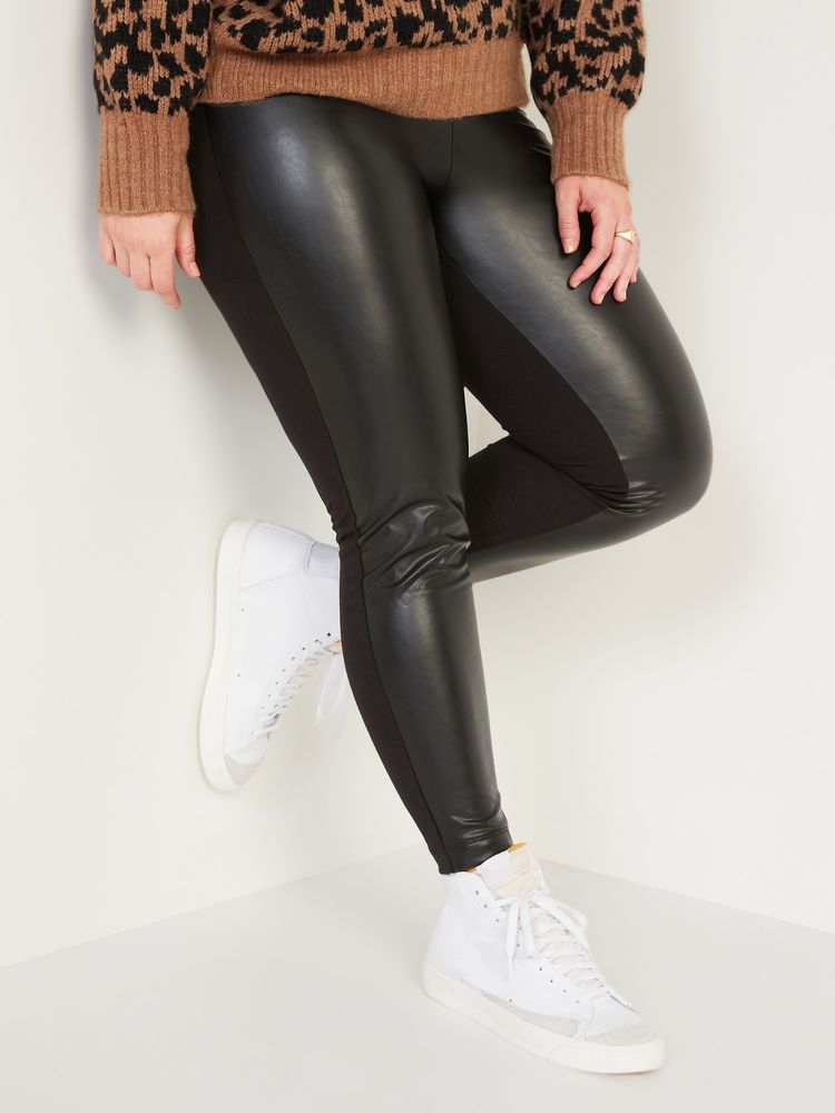 High-Waisted Faux-Leather Front-Panel Leggings