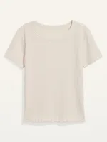Short-Sleeve Cropped Lettuce-Edge Waffle-Knit T-Shirt