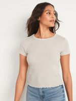 Short-Sleeve Cropped Lettuce-Edge Waffle-Knit T-Shirt