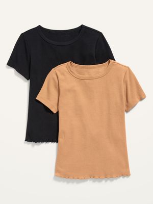 Short-Sleeve Cropped Lettuce-Edge Waffle-Knit T-Shirt 2-Pack