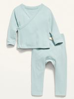 Unisex Rib-Knit Kimono Top and Convertible Footed Leggings Layette Set for Baby