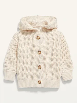 Hooded Button-Front Textured-Knit Cardigan for Baby