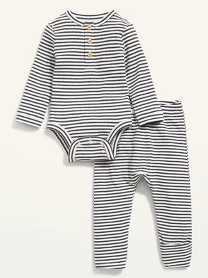 Unisex 2-Piece Rib-Knit Henley Bodysuit and Leggings Layette Set for Baby