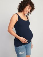 Maternity First-Layer Rib-Knit Side-Shirred Tank Top