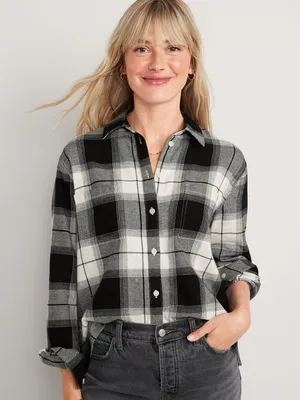Cropped Plaid Flannel Boyfriend Shirt for Women