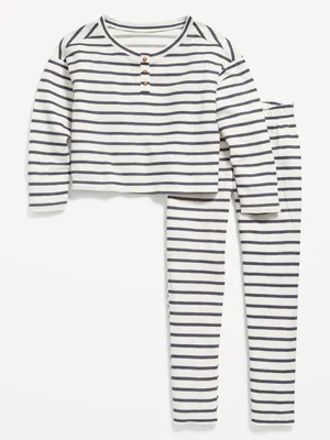 Long-Sleeve Thermal-Knit Henley Pajama Set for Girls