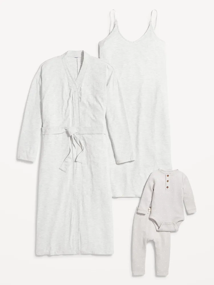 Maternity Sunday Sleep Rib-Knit Robe & Nursing Nightgown Set
