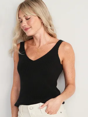 V-Neck Rib-Knit Sweater Tank Top for Women