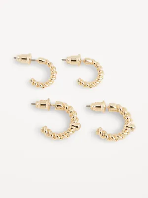 Real Gold-Plated Twisted Hoop Earrings 2-Pack for Women