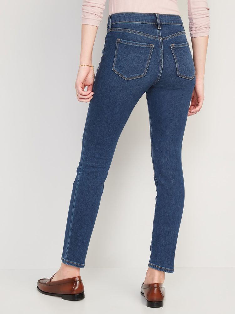 Mid-Rise Power Slim Straight Ripped Jeans for Women