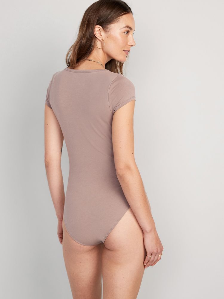 Ardene Contour Scoop Neck Bodysuit in Khaki, Size