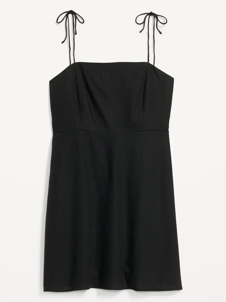 Fit & Flare Tie-Strap Linen-Blend Mini Dress