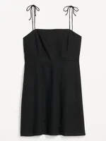 Fit & Flare Tie-Strap Linen-Blend Mini Dress