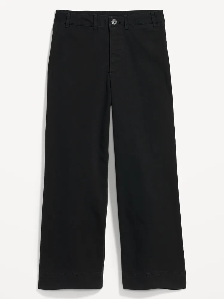 High-Waisted Wide-Leg Cropped Chino Pants