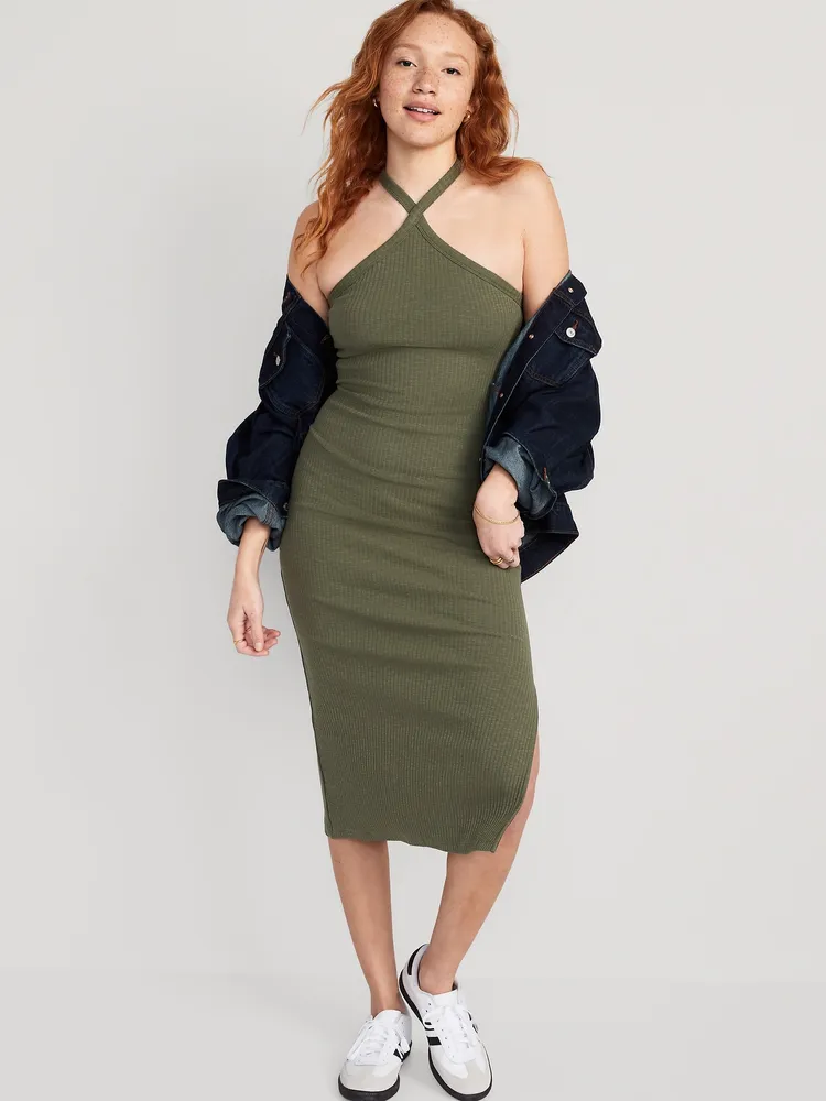 Fitted ribbed midi dress - Women's fashion