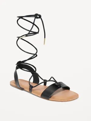 Faux-Leather Lace-Up Gladiator Sandals for Women