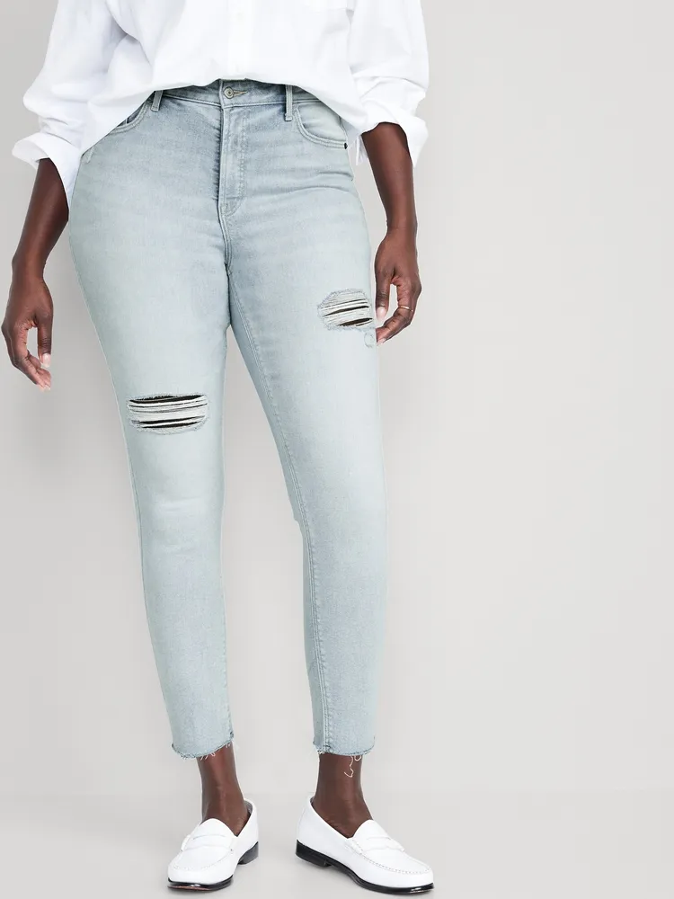 High-Waisted Rockstar Super-Skinny Distressed Ankle Jeans for Women
