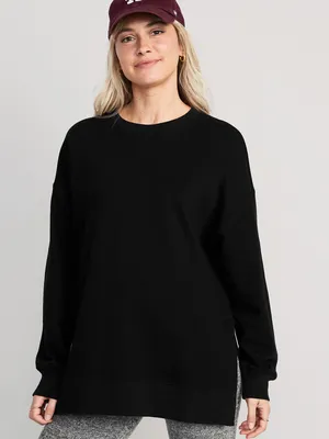 Oversized Boyfriend Garment-Dyed Tunic Sweatshirt for Women