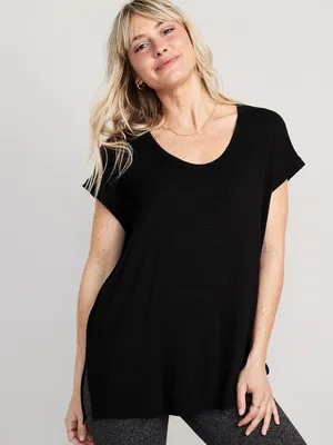 Luxe Voop-Neck Slub-Knit Tunic T-Shirt for Women