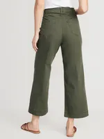 High-Waisted Wide-Leg Cropped Chino Pants