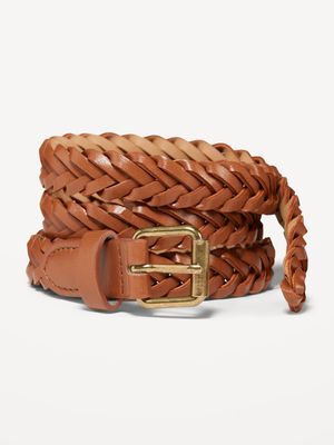 Slim Braided Faux-Leather Belt for Women