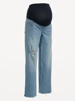 Maternity Full-Panel Ripped Cut-Off Wide-Leg Jeans