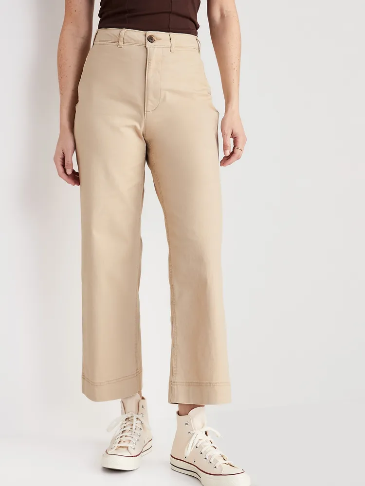 High-Waisted Wide-Leg Cropped Chino Pants for Women