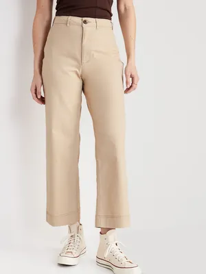 High-Waisted Cropped Wide-Leg Chino Pants for Women