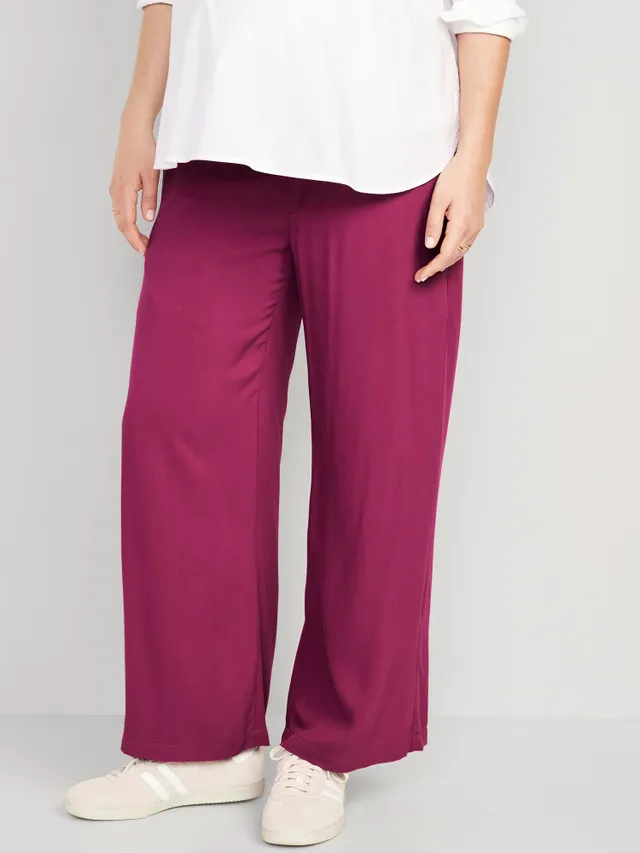 Foldover Palazzo Pants High Waisted Foldover Tropical Pink