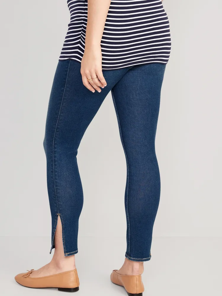 Maternity Rollover-Panel Side-Slit 360° Stretch Skinny Jeans