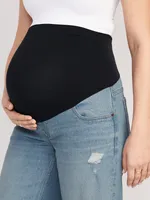 Maternity Full-Panel Ripped Cut-Off Wide-Leg Jeans