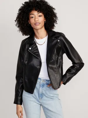Faux-Leather Biker Jacket for Women